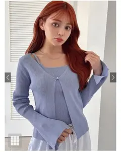 グレイル キャミ付きフレアスリーブリブニットカーディガン ブラック