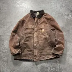 10sカーハートトラディショナルジャケットチョコレートブラウンフェードボロ古着