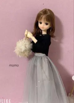 22cmドール服 クロスネックニット×ラメチュールスカート♡コーデ2点セット