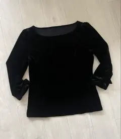 袖リボン★FOXEY NEW YORK ベロアノワールカットソー フォクシーFOXEY NEW YORK/半袖ベロアストレッチトップス