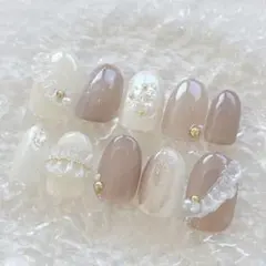 フリルネイル　ネイルチップ　ニュアンスネイル　卒業式　成人式　和装　結婚式　着物