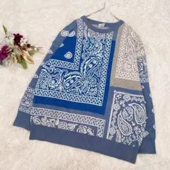 美品★【HOOK/フック】バンダナ柄 ニットセーター(L)大きめ　ユニセックス