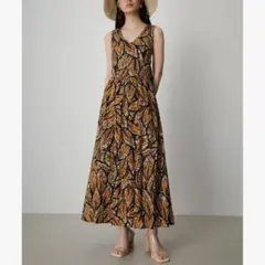 AZUL by moussy バックリボンロングフレアワンピース【Ｍ】アフリカ柄