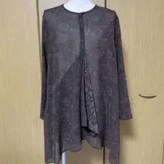 花柄シアー素材 長袖チュニック ダークブラウンのサムネイル