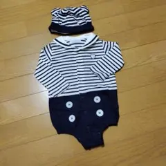 bebe réduction ストライプロンパース&帽子セット