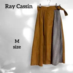 【Ray Cassin】(M)チェック切替 ラップ風スカート ベルト付き 秋冬
