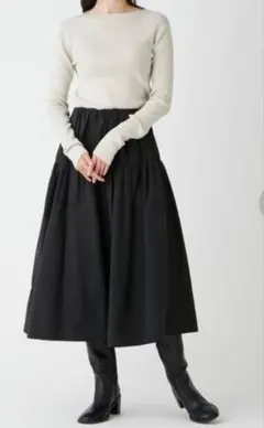 Mila Owen バルーンスカートドッキングリブニットワンピース