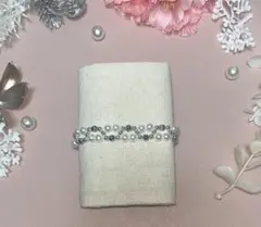 パール×シルバービーズ ブレスレット 大人可愛い ハンドメイド