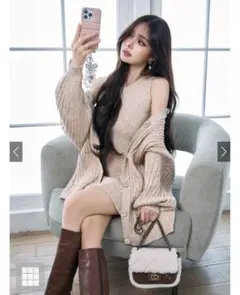 GRL ニットカーディガン×ノースリーブミニワンピースセットアップ