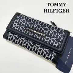 【セール】トミーヒルフィガー 長財布 ウォレット 三つ折り 総柄 レディース 黒