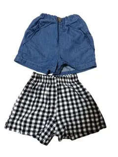 ブランシェス 韓国子ども服 ショートパンツ セット デニム風 ギンガムチェック