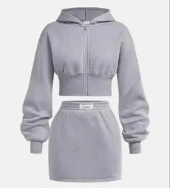 SHEIN ジップアップパーカー裏起毛　セットアップ グレー13Y