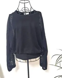 ★r.p.s メッシュトップス タンクトップ付きブラック Fサイズ 重ね着セット