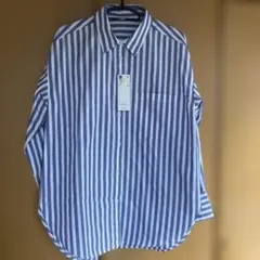 GU ストライプ 長袖シャツ 67ブルー S