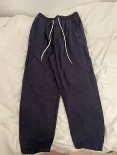 ダークブルー デニムパンツ ドローストリング付き