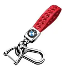 ⭐限定割引・ 高級牛革製 編み込みキーリング レッドBMW