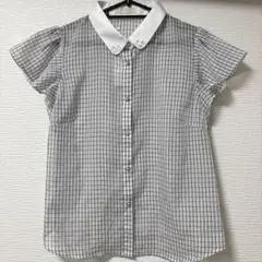 any SiS 格子柄 ビジュー襟 チェック柄 半袖ブラウス　パールボタンのサムネイル