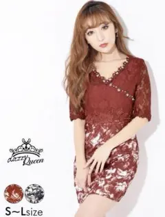 dazzyQueen ワインレッド レースドレス Lサイズ