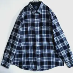 ★1583　IZOD　長袖ネルシャツ　XL　紺　青チェック柄　US古着