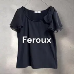1175 美品✨Feroux リボン付きトップス 黒 シフォン袖 フレア袖のサムネイル