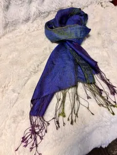 タイシルク青紫色と緑色のストール