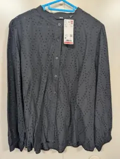UNIQLO タグ付未使用 コットンエンブロイダリーブラウス 黒