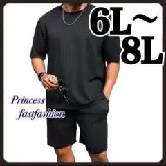 【6L～8L／ブラック】ストレッチ素材 半袖Tシャツ＆短パン 上下セットアップ
