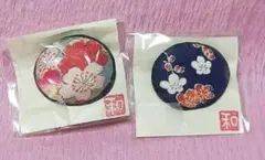 ​【新品】和柄 くるみボタン ブローチ 2点セット 桜・梅 ちりめん風 和雑貨