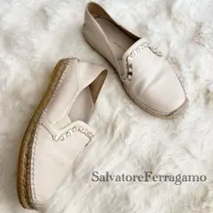 美品 SalvatoreFerragamo エスパドリーユ チェーン アイボリー