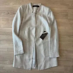 【未使用】ZARA ノーカラーリネンジャケット ベージュ　ロングジャケットのサムネイル
