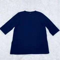 ユニクロ　ミラノリブカットソー　ネイビー Vネック 七分袖　トップス　【L】