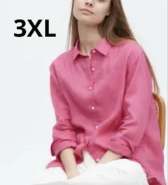 美品ユニクロ プレミアムリネンシャツ ピンク 3XL