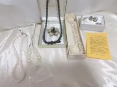 遺品整理　真珠 ヘマタイト ネックレスとイヤリング5点セット