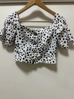 水玉模様 パフスリーブ クロップドシャツ
