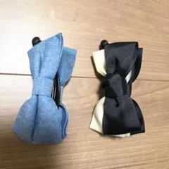 デニムとリボンのヘアクリップ2個セット