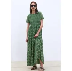 ZARA フラワープリント グリーン ワンピース　ロングドレス　緑　Mサイズ