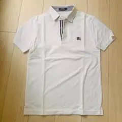 バーバリー　ブラックレーベル　ホワイト ポロシャツ ロゴ刺繍