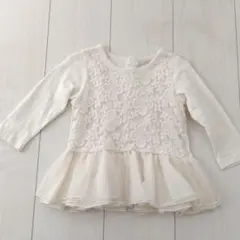 petit main 七分袖 アイボリー フリル付きトップス 90cm