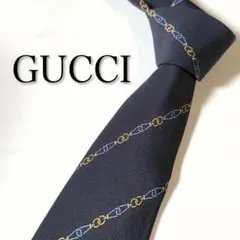 【美品】 GUCCI グッチ ストライプ柄 ネイビー系 ネクタイ