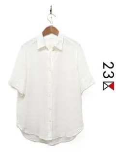 B593 23区 LIBECO スキッパーシャツ リネン 半袖 透け感 38 白のサムネイル