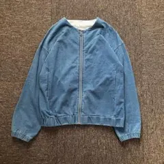 ノーカラー ジャケット ジップアップ ブルゾン ショート丈 M 古着