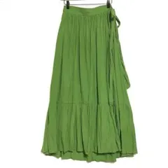 ミラオーウェン　サイドリボン ラップロングスカート　黄緑　0 / S
