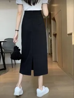【新品】SHEIN 無地スリットバック ストレートスカート カジュアル ブラック
