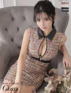 A 襟フロントジッパーｘツイードタイトミニキャバドレス　グロッシー GL2722