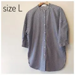 【美品】黒白チェック ギンガムチェック 半袖 シャツ ボタン size L