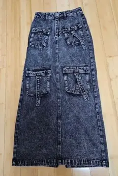 H&M ブラック　デニムロングスカート　後ろスリット