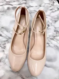 22.5cm ピンクベージュ アンクルストラップ パンプス ヒール Sサイズ