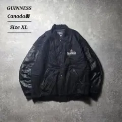 90sGUINNESSギネスウールレザースタジャン企業ロゴカナダ製ブラック黒XL