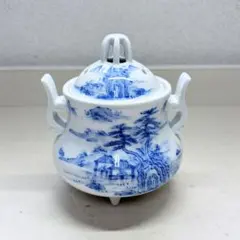 逸品】高麗庵清六窯 中村清六作 白磁 染付山水 香炉 佐賀県重要無形