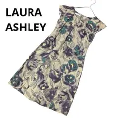 LAURA ASHLEY ローラアシュレイ 花柄 リネンワンピース膝丈 上品 M
